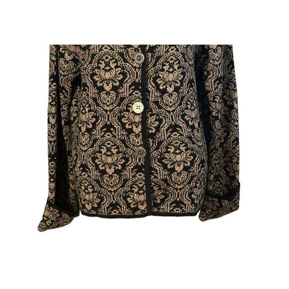 Vintage Chico's Cardigan Size XL Black Gold Metallic Button Front Glam Dressy - Picture 4 of 7